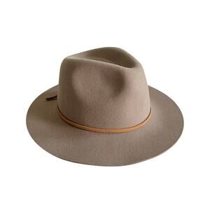 Brixton Wesley Fedora Hat XS / 54 Tan Wool Felt Wide Brim Metal Logo Classic